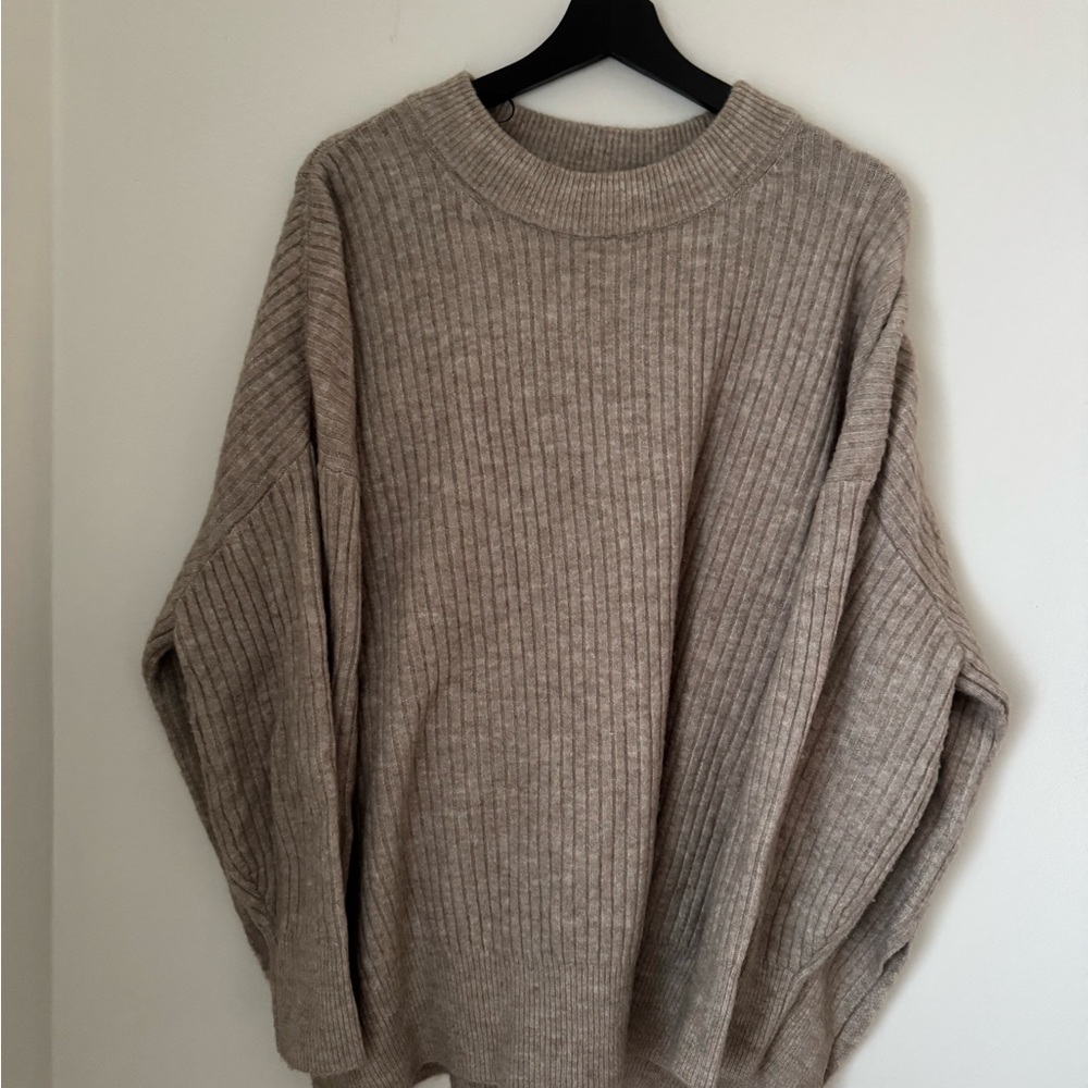 H&M Ribbed Knit Sweater in Beige